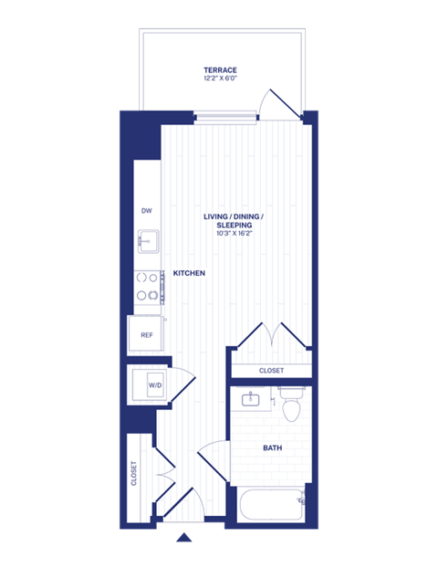 Floor plan for studio, 1 bath, 434 sqft