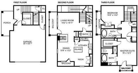 Floor plan for 2 beds, 2.5 baths, 1668 sqft