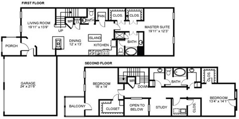 Floor plan for 3 beds, 2.5 baths, 2264 sqft