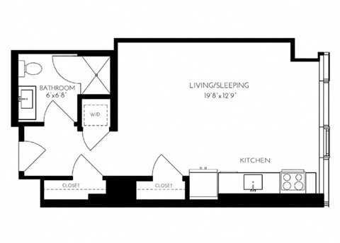 Floor plan for studio, 1 bath, 486 sqft