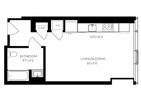 Floor plan for studio, 1 bath, 461 sqft