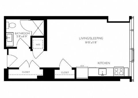Floor plan for studio, 1 bath, 461 sqft