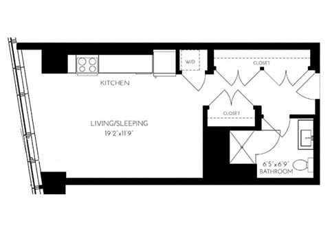 Floor plan for studio, 1 bath, 475 sqft
