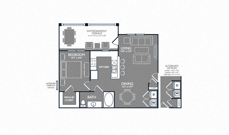 Floor plan for 1 bed, 1 bath, 804 sqft