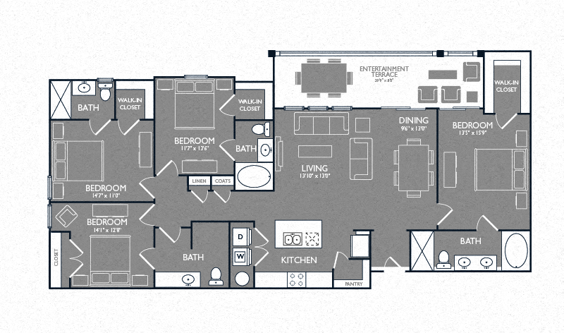 Floor plan for 4 beds, 4 baths, 1869 sqft