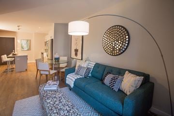 Boston apartment for rent - a living room with a blue couch