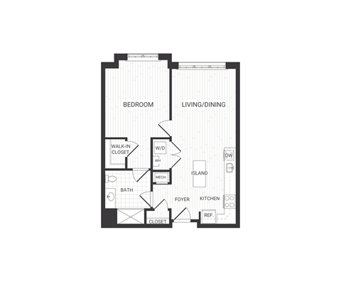 Floor plan for 1 bed, 1 bath, 778 sqft