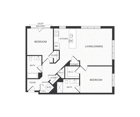 Floor plan for 2 beds, 2 baths, 1195 sqft