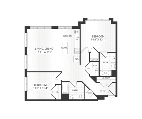 Floor plan for 2 beds, 2 baths, 1197 sqft