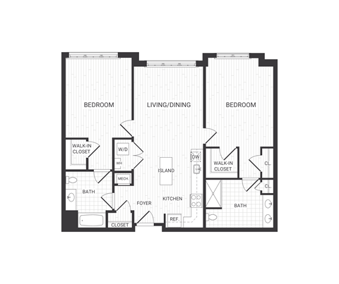 Floor plan for 2 beds, 2 baths, 1199 sqft