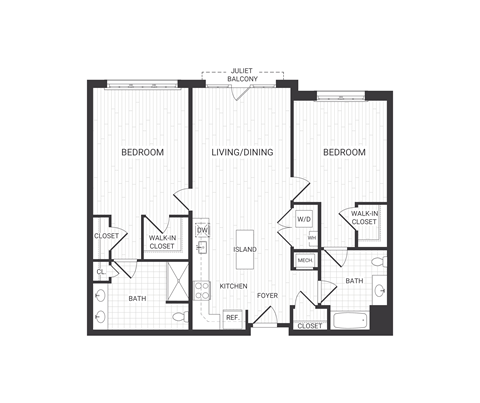 Floor plan for 2 beds, 2 baths, 1203 sqft
