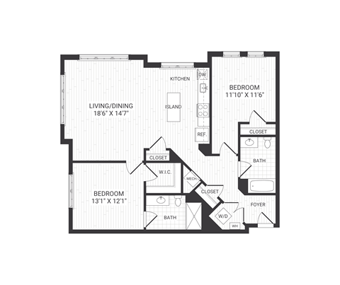 Floor plan for 2 beds, 2 baths, 1210 sqft