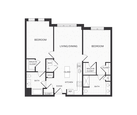 Floor plan for 2 beds, 2 baths, 1238 sqft