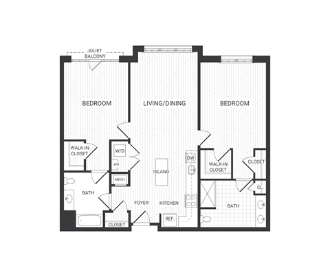 Floor plan for 2 beds, 2 baths, 1246 sqft