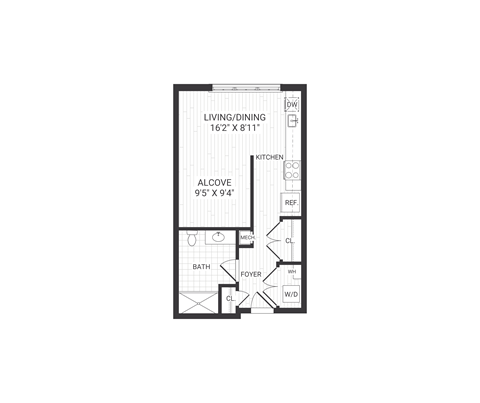 Floor plan for studio, 1 bath, 514 sqft