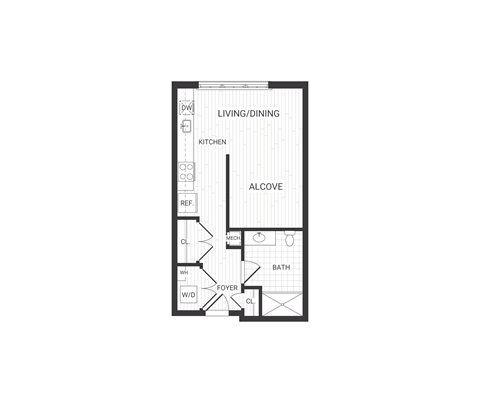 Floor plan for studio, 1 bath, 520 sqft