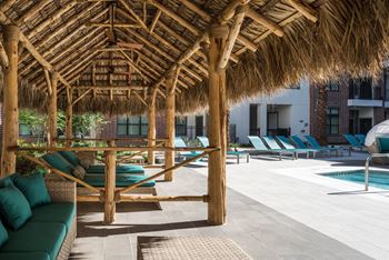 Resort-inspired pool with cabanas