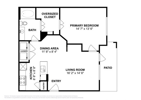 Floor plan for 1 bed, 1 bath, 731 sqft