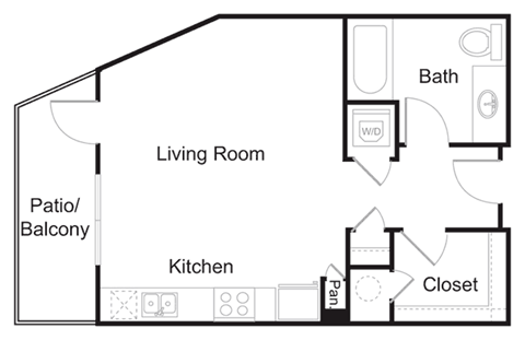 Floor plan for studio, 1 bath, 525 sqft