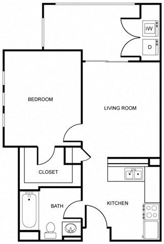 Floor plan for 1 bed, 1 bath, 514 sqft