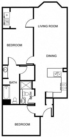 Floor plan for 2 beds, 2 baths, 1008 sqft