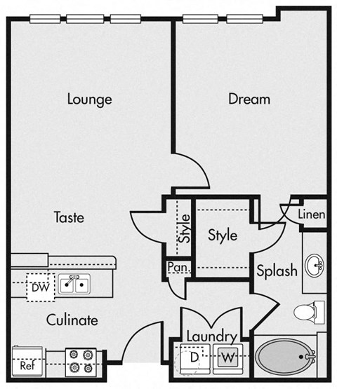 Floor plan for 1 bed, 1 bath, 1123 sqft