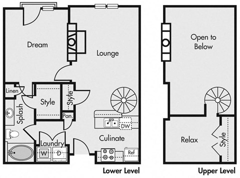 Floor plan for 1 bed, 1 bath, 879 sqft