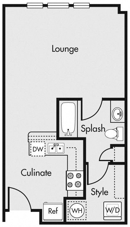 Floor plan for studio, 1 bath, 976 sqft