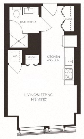 Floor plan for studio, 1 bath, 398 sqft
