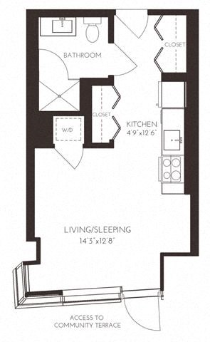 Floor plan for studio, 1 bath, 403 sqft