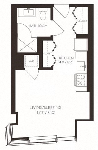 Floor plan for studio, 1 bath, 365 sqft
