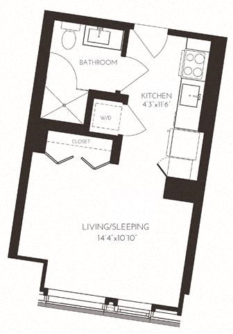 Floor plan for studio, 1 bath, 367 sqft