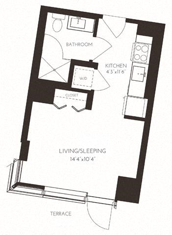 Floor plan for studio, 1 bath, 356 sqft
