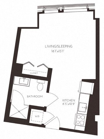 Floor plan for studio, 1 bath, 424 sqft