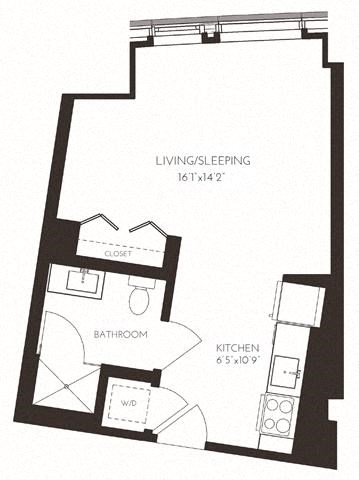 Floor plan for studio, 1 bath, 440 sqft