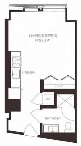 Floor plan for studio, 1 bath, 457 sqft