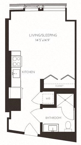 Floor plan for studio, 1 bath, 473 sqft