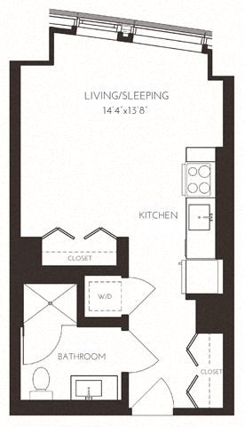 Floor plan for studio, 1 bath, 410 sqft