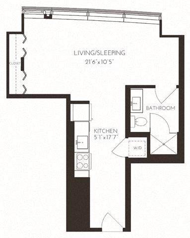 Floor plan for studio, 1 bath, 484 sqft