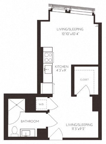 Floor plan for studio, 1 bath, 452 sqft