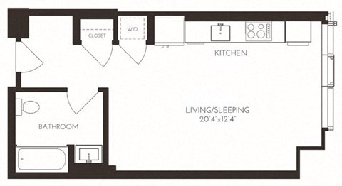 Floor plan for studio, 1 bath, 514 sqft