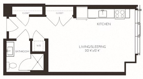 Floor plan for studio, 1 bath, 514 sqft