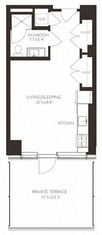 Floor plan for studio, 1 bath, 474 sqft
