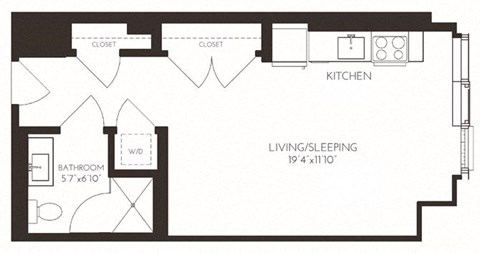 Floor plan for studio, 1 bath, 502 sqft
