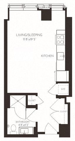 Floor plan for studio, 1 bath, 474 sqft