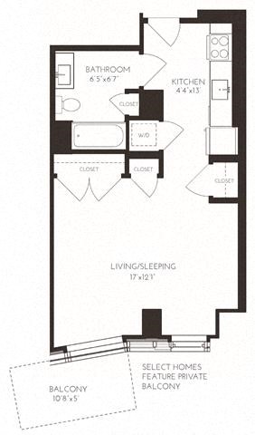 Floor plan for studio, 1 bath, 547 sqft