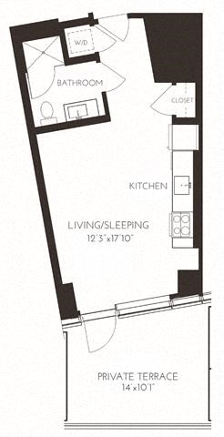 Floor plan for studio, 1 bath, 476 sqft