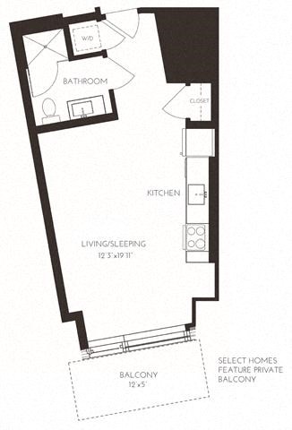 Floor plan for studio, 1 bath, 494 sqft