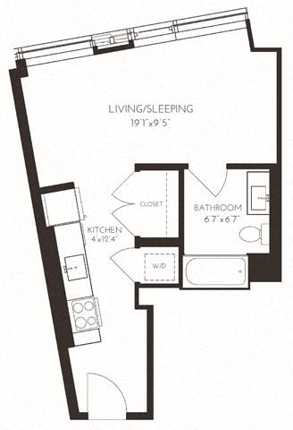 Floor plan for studio, 1 bath, 494 sqft