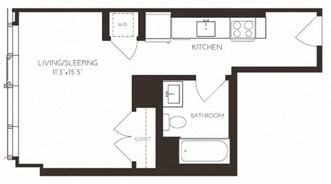 Floor plan for studio, 1 bath, 471 sqft